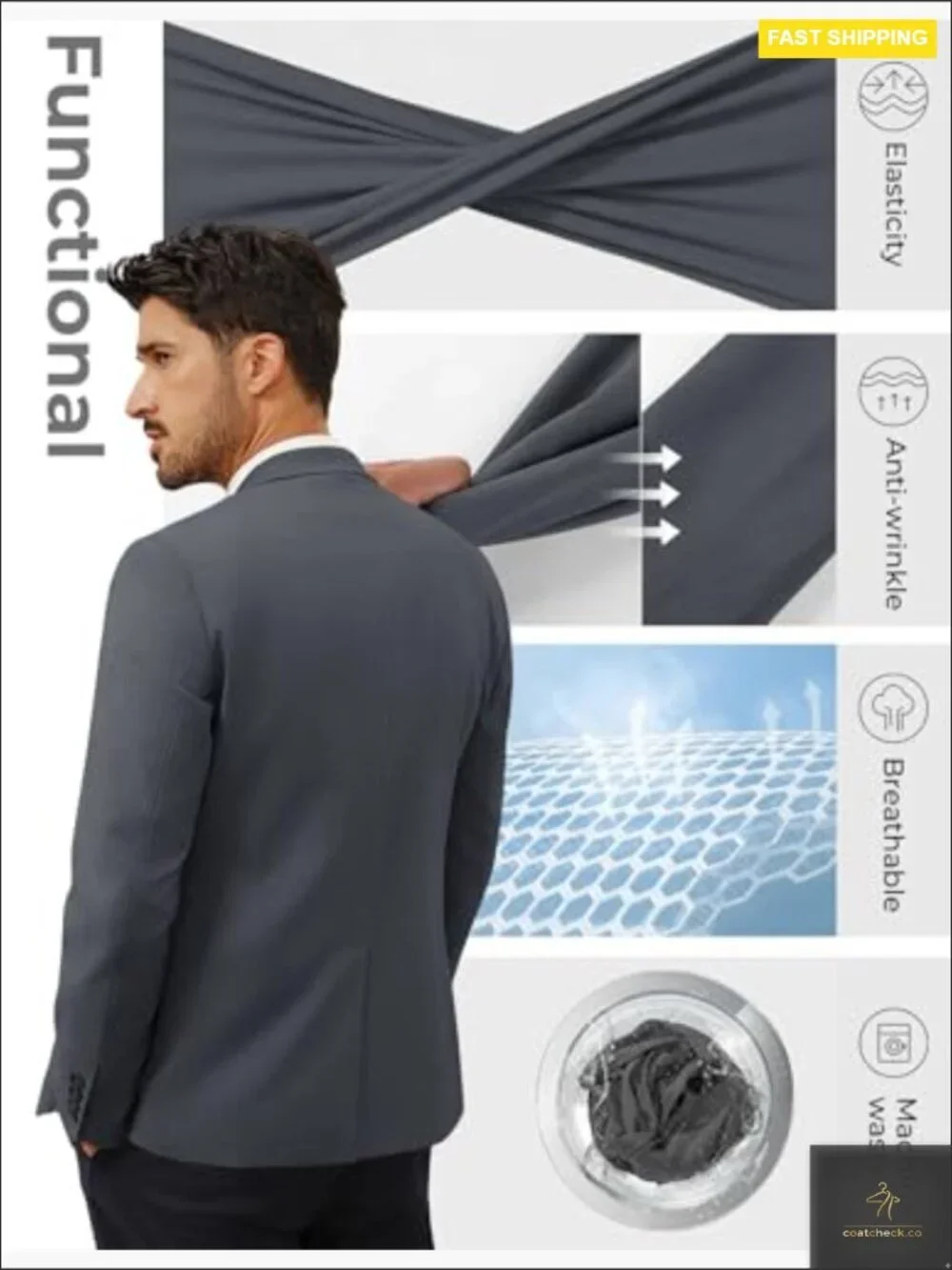 Classic Notch Lapel Sport Coat Lightweight Blazer One Button Casual Elegant